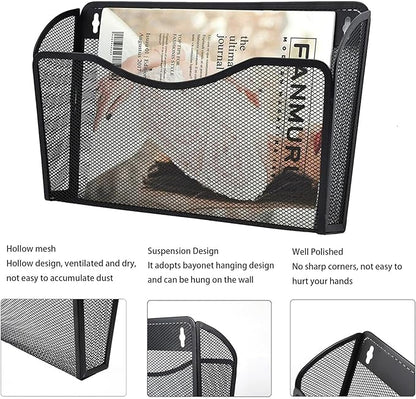 3 Pack Wall File Organizer, Mesh Hanging Metal Vertical Wall Mounted File Holder for Office/Home