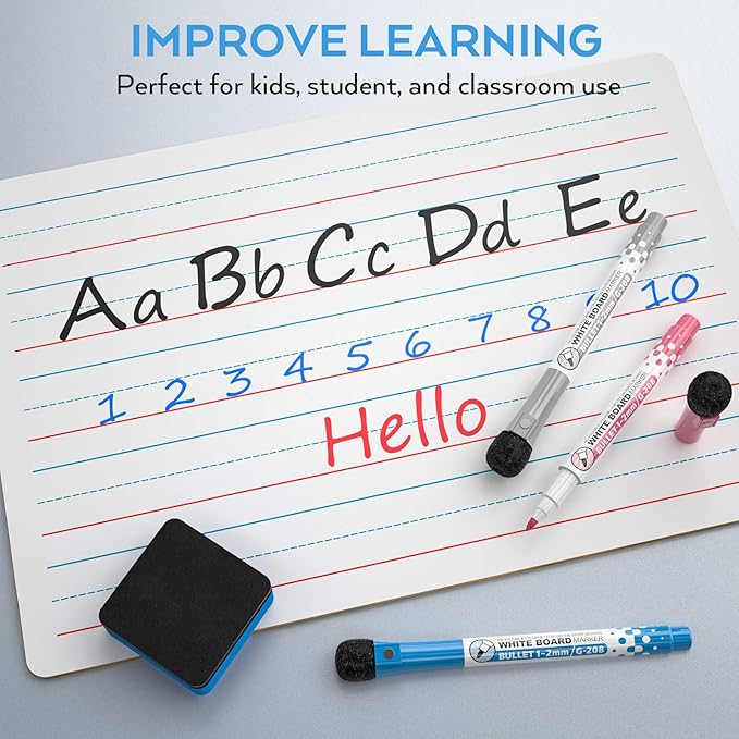 Nicpro Dry Erase Lap Board 9 x 12 inches 2 Pack Ruled Kid Double Sided Blank & Lined Small Lapboard with 8 Pens, 2 Eraser, Learning Mini Whiteboard Portable for Student and Classroom Use