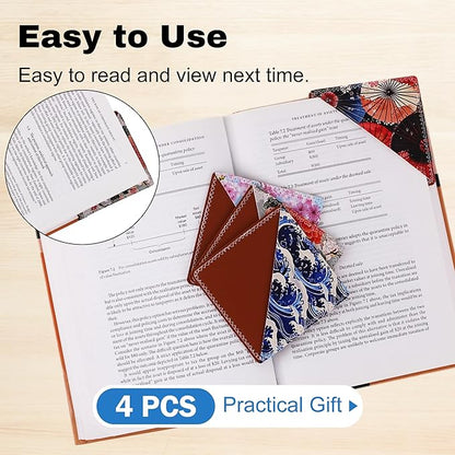 4 Pieces Leather Bookmarks, Cute Book Accessories for Reading Lovers, Page Markers for Women Men Kids Students Teachers Retirement Birthday Gift (Japanese)