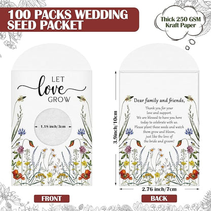 Fumete 100 Pcs Let Love Grow Seed Packets Wedding Favor for Guests Bulk Seed Envelope Kraft Bag with Window Flower Resealable Seed Storage Packets for Wedding Party Favors Bridal Shower No Seed