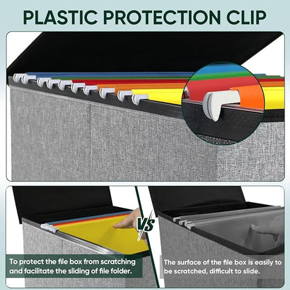 BALEINE File Organizer Box with Lid, Collapsible File Folder Organizer with Plastic Slide, Hanging File Folder Box for Office Document Storage (2 Pack, Grey)