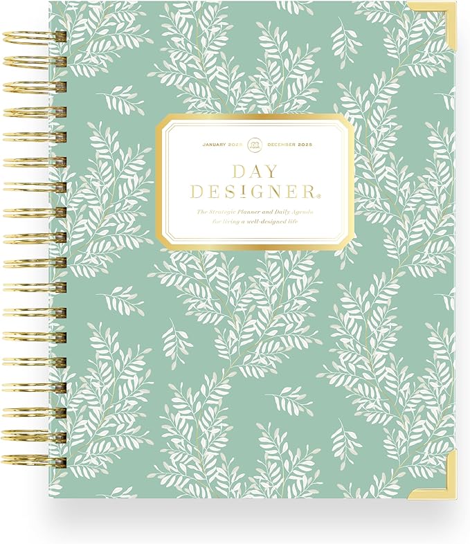 Day Designer 2025 Daily Planner – Premium Planner for Stylish Organization. Combines Monthly Calendar, Hourly Schedule, To-Do List, Gratitude, Goal Setting, Inspirational Quotes, Stickers & More. Elegant laminated Cover with Gold Accents (Graceful)