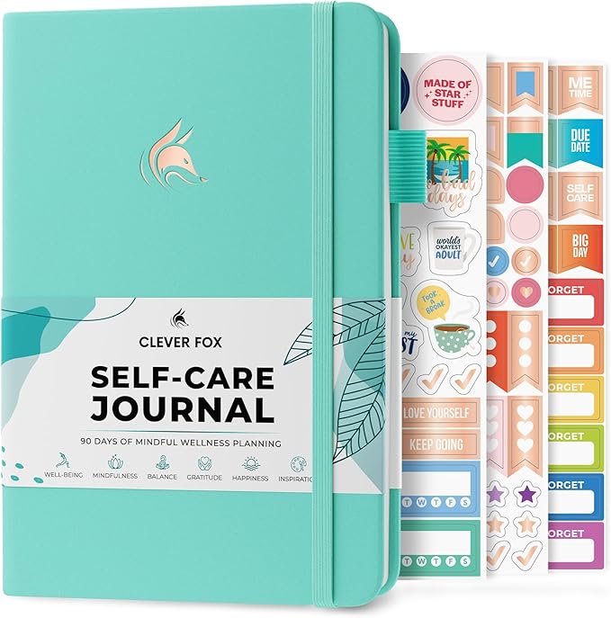 Clever Fox Self-Care Journal – Daily Reflection Notebook – Mental Health & Personal Development Planner, Meditation & Mood Log, A5 (Turquoise)