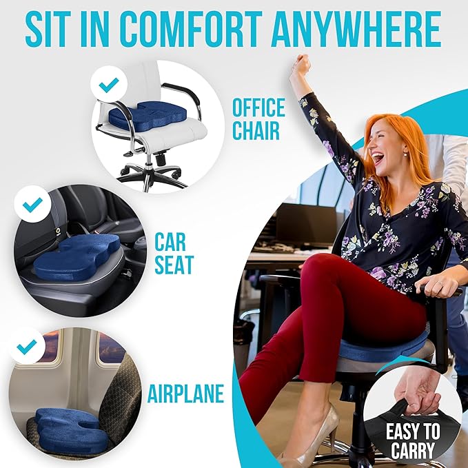 FORTEM Seat Cushion and Lumbar Support for Office Chair, Desk Chair Cushion, Memory Foam Office Chair Cushion, Non Slip Sitting and Back Pillow for Gaming, Car Seat Cushion, Chair Pad