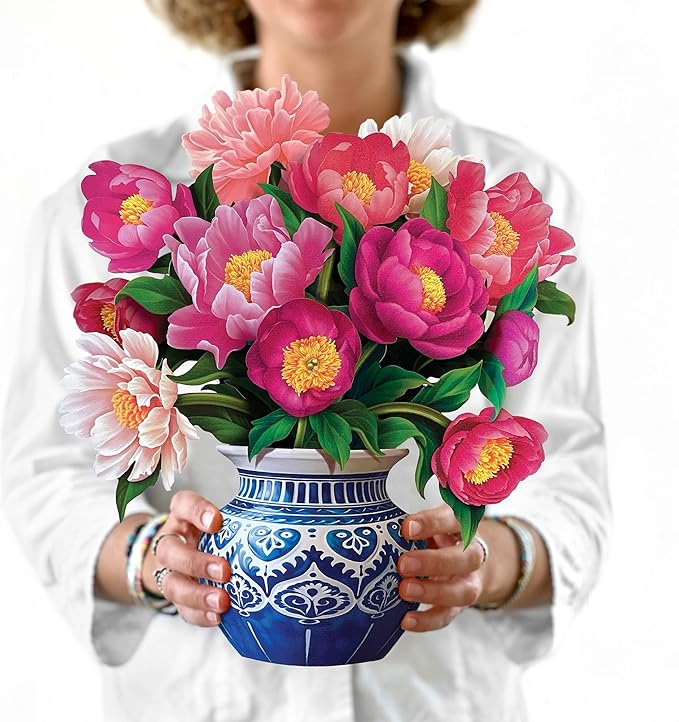 Freshcut Paper Pop Up Cards, Best Mom Peony Paradise, 12 Inch Life Sized Forever Flower Bouquet 3D Popup Greeting Card, Birthday Cards, Mother's Day Card, Blank Notecard