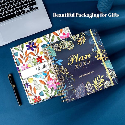 2025 Hardcover Planner Weekly and Monthly, Dec 2024–Dec 2025, Large Spiral Bound Planners 2025 for Women Gifts, 8.3" x 9.3",13 Month Calendar with 13 Tabs, 3 Sticker Sheets, Blue