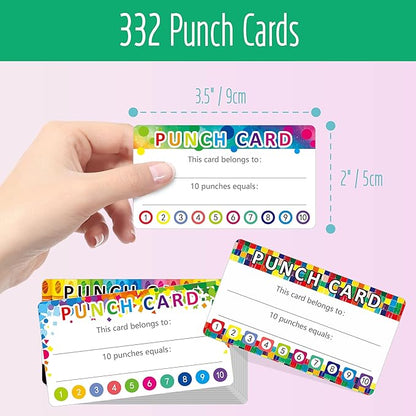 332 PCS Punch Cards, 4 Designs Incentive Reward Card Student Awards Loyalty Cards for Business, Classroom, Kids Behavior, Students, Teachers (3.5” x 2”)