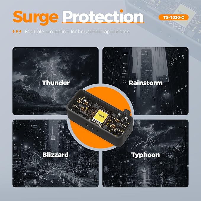 Black Extension Cord 5 Ft, Flat Surge Protector Power Strip with 4 Wide Spaced AC Outlets with 3 USB Ports (1 USB C), Ultra Thin Flat Plug with Surge Protection Desktop Organizers and Accessories