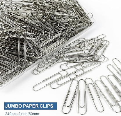 Jumbo Paper Clips, 240pcs 2 Inch Large Silver Paper Clip, Big PaperClips for Paperwork Office School and Personal Use