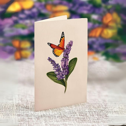 Freshcut Paper Pop Up Cards, Lavender & Butterflies, 12 Inch Life Sized Forever Flower Bouquet 3D Popup Greeting Card, Birthday & Thank You Card, Blank Notecard & Envelope