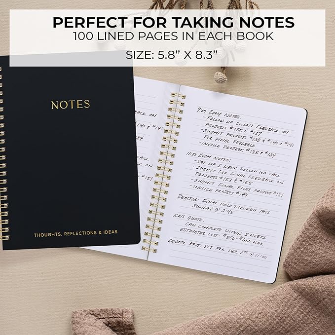 Aesthetic Spiral Notebook Set of 2 For Women and Men - Cute College Ruled 8x6 Bible Study Journal/Notebook with Pockets And Lined Pages - Perfect A5 Supplies to Stay Organized at Work or School