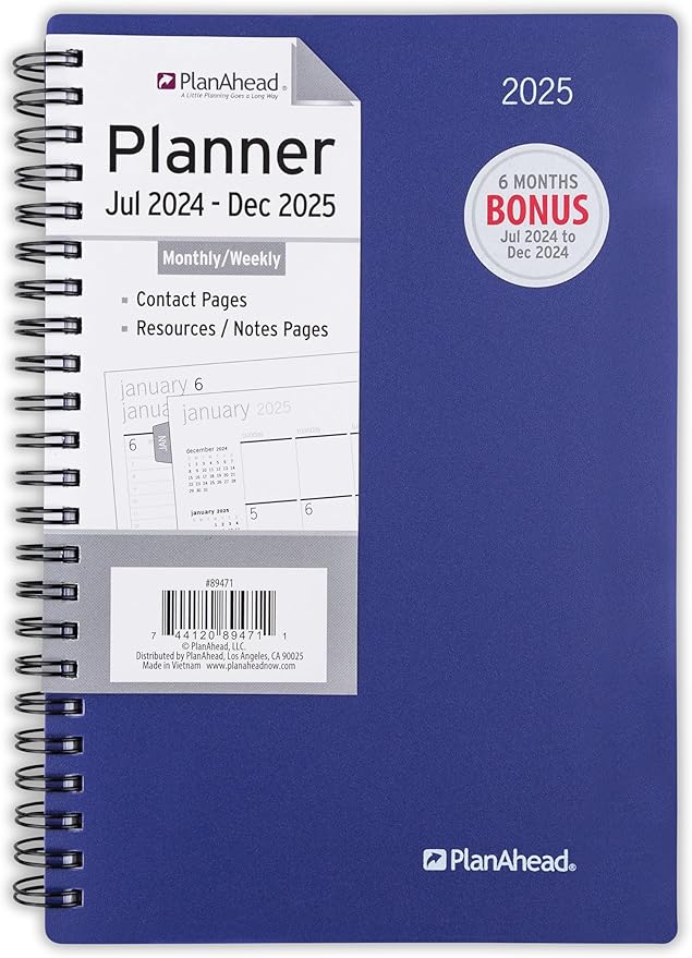PlanAhead 2025 Planner - 8"x5.5" 18 Month Weekly & Monthly Academic Planner Notebook with Tabs - Spiral Calendar Agenda for School, Work & Office - No Color Selection Available, Chosen Randomly (Random 2025)