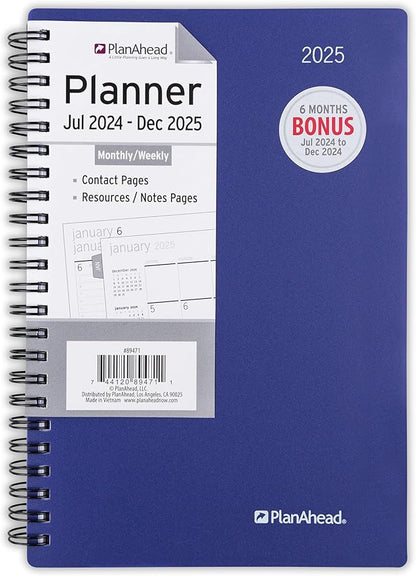 PlanAhead 2025 Planner - 8"x5.5" 18 Month Weekly & Monthly Academic Planner Notebook with Tabs - Spiral Calendar Agenda for School, Work & Office - No Color Selection Available, Chosen Randomly (Random 2025)