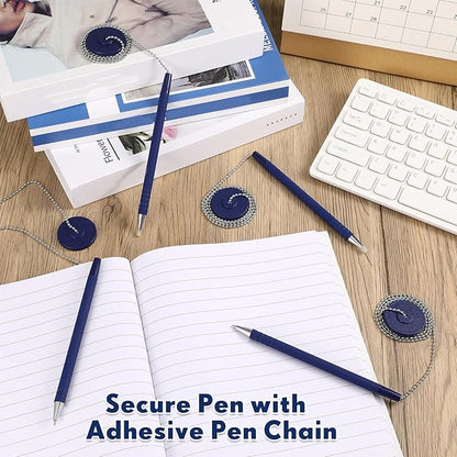 Pasimy Secure Pen with Adhesive Chain and Security Blue Ink Pen Holder for Home Office Supplies(6 Pieces)