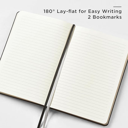 A5 Lined Leather Journal and Pen Set, Hardcover Notebook with Pen, 160 Pages 100gsm Thick Ruled Paper for Men Women, for Work, Business, School or Home Writing, 5.7'' x 8'' (Black-Set1)