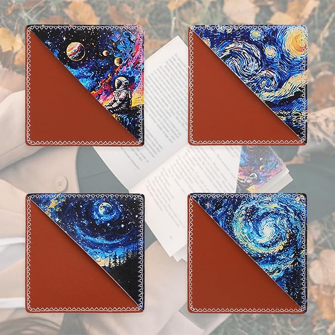 4 Pieces Leather Bookmarks, Cute Book Accessories for Reading Lovers, Page Markers for Women Men Kids Students Teachers Retirement Birthday Gift (Starry Night)