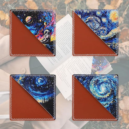 4 Pieces Leather Bookmarks, Cute Book Accessories for Reading Lovers, Page Markers for Women Men Kids Students Teachers Retirement Birthday Gift (Starry Night)