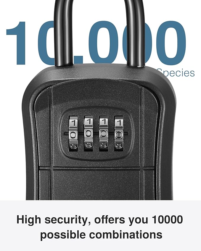 Puroma Key Lock Box, Portable Combination Lockbox Wall-Mounted Key Storage Box for House Keys, Resettable Code Safe Security Lock Box for Home, Office, Apartment Spare Key Storage (1 Pack, Pure Black)