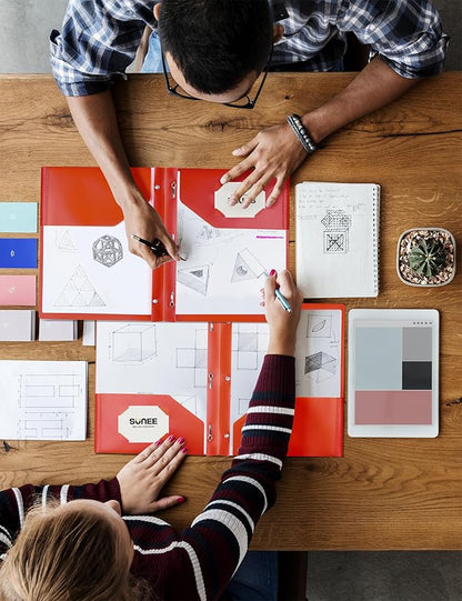 SUNEE 12-Pack Red Plastic Folders with Pockets and Prongs, Letter Size, 9 x 11.5 in