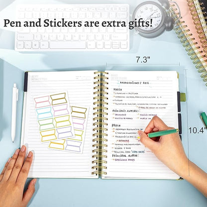 Yoment Leather Spiral Notebooks for Work Thick 5 Subject Notebook College Ruled with Dividers 360 Pages B5 Hardcover Lined Journals for Women Men Writing, Green