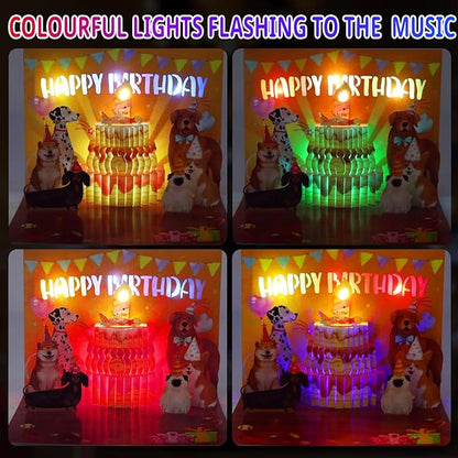 Musical Birthday Cards, Funny Dog Blowable Candle Pop Up Greeting Cards With Colourful Lights, Birthday Gifts for Kids Men Women Mom Dog Lover and Dad