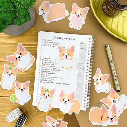 30 Pack Corgi Sticky Notes - Cute Cartoon Corgi Self Sticky Notepads Writing Memo Pads Animal Page Marker for Back to School Office Supplies Party Favors Goodies Bag Fillers, Total 600 Sheets