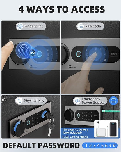 DAYI Biometric Fingerprint Safe Box, 3.0 Cubic Feet Home Safes with Fireproof Bag, Digital Touchpad Security Safe for Money Cash Documents, Dual Alarm System - DF-60 Plus