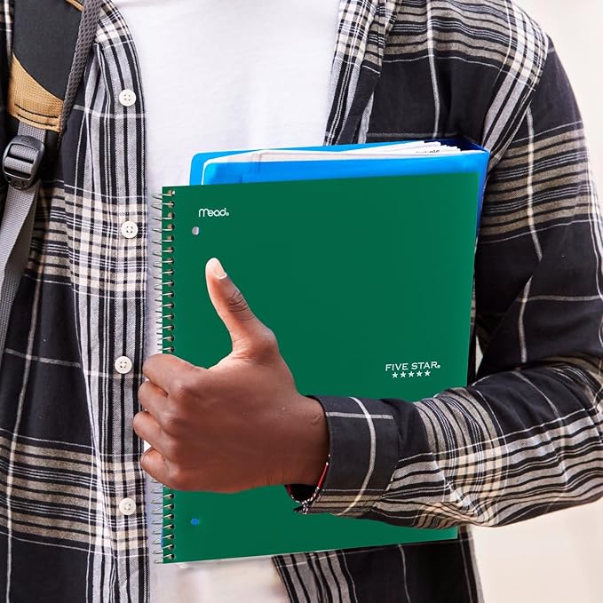 Five Star Spiral Notebook + Study App, 3 Subject, College Ruled Paper, Fights Ink Bleed, Water Resistant Cover, 8-1/2" x 11", 150 Sheets, Green (72067) (Pack of 2)