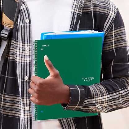 Five Star Spiral Notebook + Study App, 3 Subject, College Ruled Paper, Fights Ink Bleed, Water Resistant Cover, 8-1/2" x 11", 150 Sheets, Green (72067) (Pack of 2)