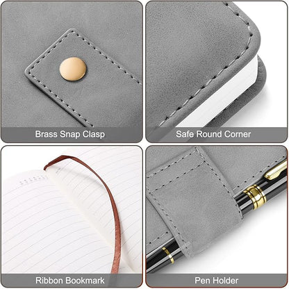 A5 Leather Journal Notebook with Pen, 200 Pages Hardcover Journal with Pocket, 100gsm Thick Lined Paper Daily Diary for Men and Women, Great Gift for Business School Travel Personal - Gray