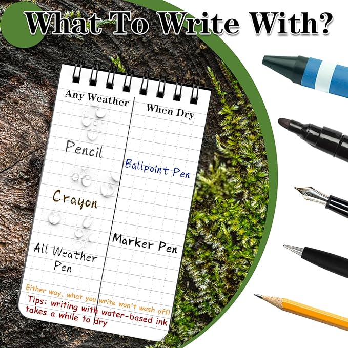 Waterproof Notebook, 4 Pack Top-Spiral Pocket Notepad, 3" x 5" Weatherproof NotePad, All Weather Police Pocket Notebook Little Memo Steno Note Pads for Outdoor Office School Recording, Black