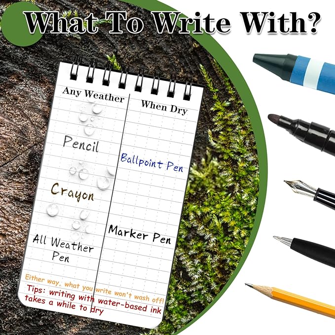 Waterproof Notebook, 4 Pack Top-Spiral Pocket Notepad, 3" x 5" Weatherproof NotePad, All Weather Police Pocket Notebook Little Memo Steno Note Pads for Outdoor Office School Recording, Black