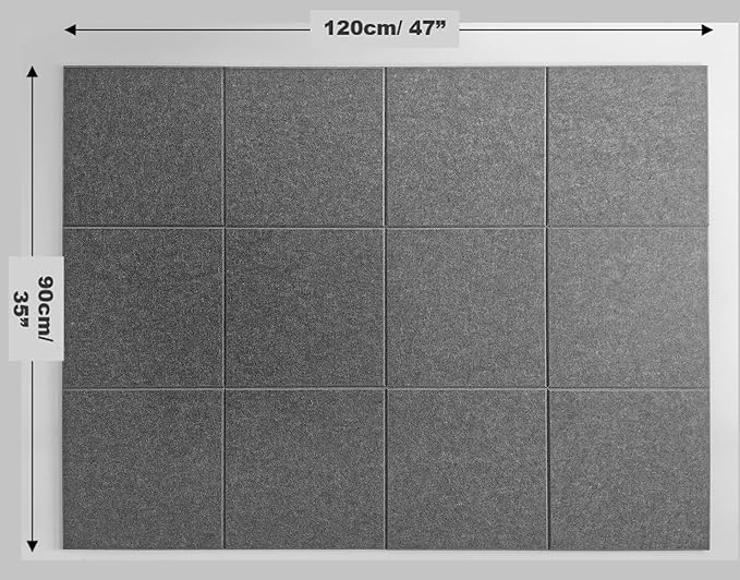 Large Cork Board Alternative - 47"x35" 12 Pack Felt Wall Tiles with Safe Removable Adhesive Tabs, Cork Boards for Walls Cork Board for Office Pin Board Tack Board Cork Board 48 x 36 - Gray