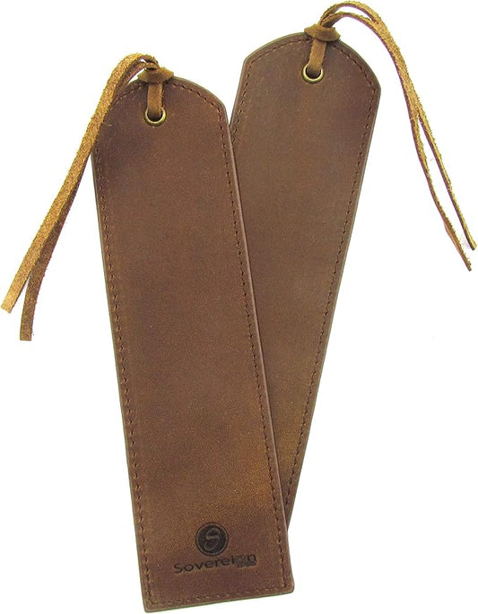 Leather Bookmarks for Men and Women | Quality Brown Mens Bookmark | 2 Smooth Handmade Leather Book Markers for Men Women Book Lovers Readers (7x2) Leather Gift | Sovereign-Gear
