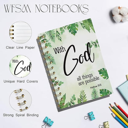 Inspirational Christian Notebook - With God All Things Are Possible Journal, Bible Verse Spiral Notebook, Christian Decor, Inspirational Christian Gifts, Gifts for Employees, 5.5x8.3 Inches