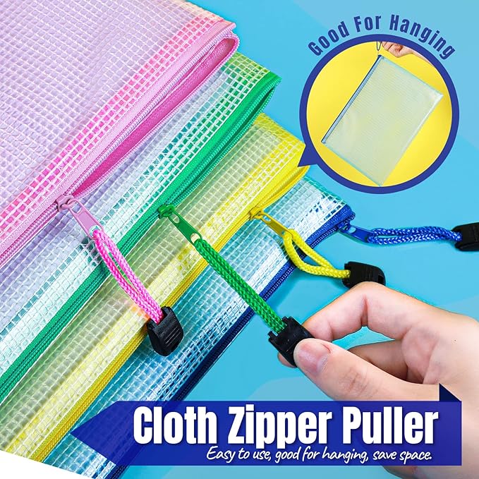 LEOBRO 20PCS Mesh Zipper Pouch, A4 Letter Size Mesh Bags with Zipper, Document Bags, Plastic Envelopes Zip File Folders, Storage Bags for Organization, Travel, File Jackets & File Pockets