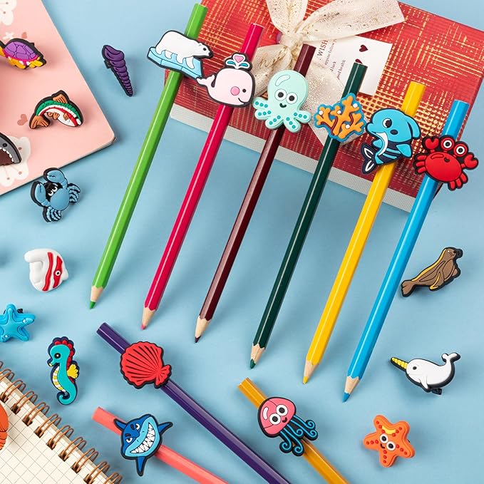 WDAHDHP Pencil Clips for Kids, 50Pcs Different Pencil Clips Topper, Cute Pencil Charms for Kids Students School Gifts Classroom Rewards
