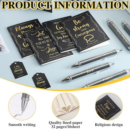 200 Pcs Bible Verse Sets Church Christian Gift Include 50 Scripture Notebooks 50 Bible Bamboo Pens 50 Thanks Tags 50 Organza Bags for Women Man Christian Party Gifts(Black,Fresh)