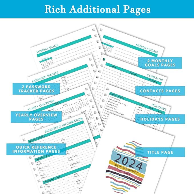 2024 Planner A5 Jan. 2024 - Dec. 2024 Calendar Monthly Planners with Monthly with Tabs Stickers Julian Dates for Teacher School Office - Colored Stripes EYROZILL