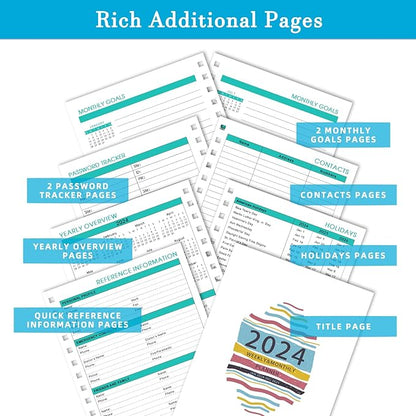 2024 Planner A5 Jan. 2024 - Dec. 2024 Calendar Monthly Planners with Monthly with Tabs Stickers Julian Dates for Teacher School Office - Colored Stripes EYROZILL