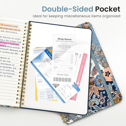 Lined Spiral Journal Notebook for Women, A5 College Ruled Journals for Writing, Hardcover Notebooks for Work, Note Taking and Office School Supplies,140 Pages - Lineage Floral