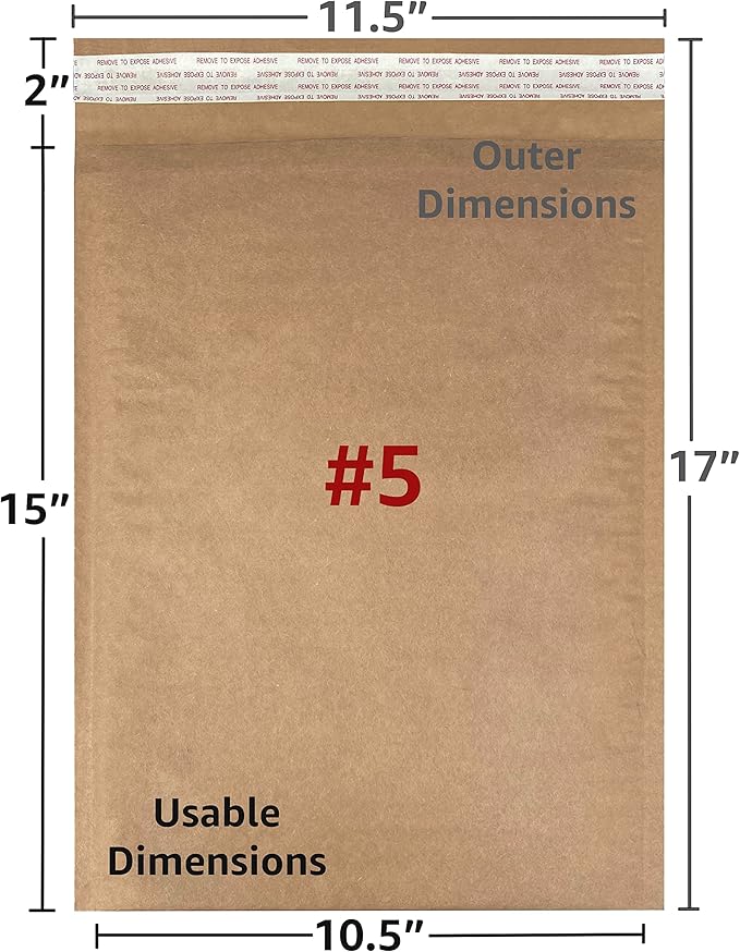 Honeycomb paper padded envelope sealable mailers (100, #5-10.5" x 15")