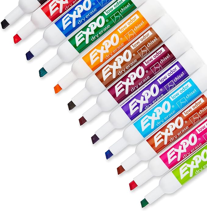 EXPO Low Odor Dry Erase Markers, Chisel Tip, Assorted Colors, 16 Count