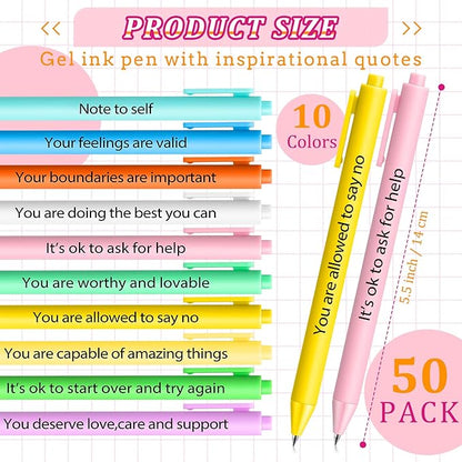 50 Pcs Gel Ink Pens Motivational Inspirational Quote Pen Retractable Rolling Ball Smooth Writing for Coworkers Supplies Office Home(Stylish Color,Mental Health Reminders)