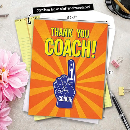 NobleWorks - 1 Jumbo Sports Teacher Graduation Greeting Card from US w/Envelope (8.5 x 11 Inch) - Student Group Gratitude for School Coaches, Mentor - Thank You Coach from All J5786TYG-US