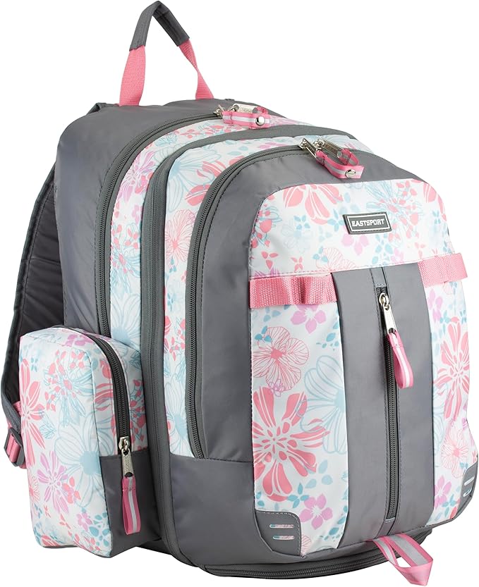 Eastsport Extra Large Backpack Expandable Oversized For Travel Hiking Work Camping Sports Outdoors With Drawstring Bag 18x13.5x9.5 Spring Floral Ash Grey