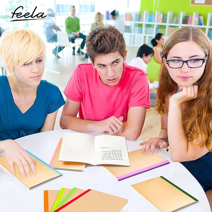 feela 16 Pack Composition Notebooks Bulk, Kraft Cover Lined Blank College Ruled Composition Travel Journals with Rainbow Spines For Women Students Business, 60 Pages, 8.3”x 5.5”, A5, 16 Colors