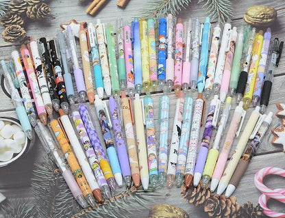 YIKANGHENG 50 Pcs Fine Point Cute Pens With a Pen Holder, 0.5mm 50 Different Random Styles Black Ink Kawaii Gel Pens for Office, Study, Gift and Home Supplies (50)