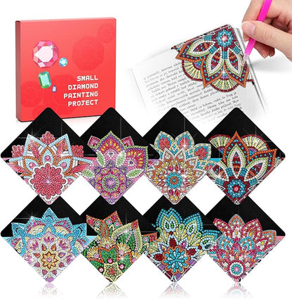 8 Pcs Diamond Art Bookmarks Kit for Adult, DIY Diamond Paint Corner Book Makers Set, Small Diamond Art Kits, Paint by Art Crafts Kit Gifts for Women