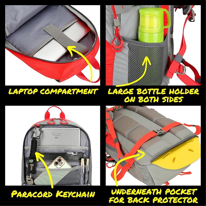 Reflective Motorcycle Backpack Lightweight, Water Resistant Casual Daypack with Laptop Pocket for Safe Commuter, Biking, and Daily Use. 35L Sport bookbag to Avoid Accidents (red backpack)